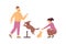 People teach dogs to obey commands, flat vector illustration isolated.
