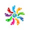People team work together union colorful people healthy people circle symbol work together nine people logo with globe