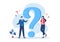 People Thinking to Make Decision, Problem Solving and Find Creative Ideas with Question Mark in Flat Illustration for Poster