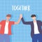 People together, happy young men holding hands, male cartoon characters