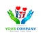 People together with heart love holding hands icon family union, love care in hands logo