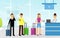 People Tourist Characters with Suitcase Standing in Queue for Buying Ticket Vector Illustration