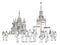 People and tourists on the Red Square in Moscow, Sketch