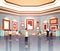 People tourists viewers in modern art gallery museum interior looking creative contemporary paintings artworks or