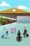 People in Train Station Illustration