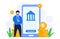 People transfer via online banks concept illustration
