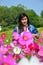 People travel and portrait in Cosmos Flowers Field of Jim Thompson Farm