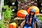 People travel and and take photo with big pumpkin at Jim Thompson Farm