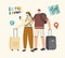 People Travel, Woman and Businessman in Airport. Male and Female Travelers Characters with Luggage Boarding on Airplane