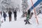 People are traveling onto Utopia Skii slope in Zao Mountain