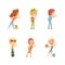 People Travelling by Hitchhiking or Autostop Thumbing Standing on the Road Vector Set