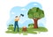 People Tree Cutting and Timber with Truck, Chainsaw Wooden and Tools Logging in the Forest on Flat Cartoon Hand Drawn Illustration
