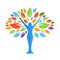 People tree icon with colorful leaves.