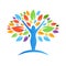 People tree icon with colorful leaves.