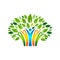 People tree icon with colorful leaves.