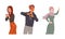 People in trendy fashion clothes set. Teenagers doing hand gestures vector illustration