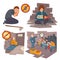 People in trouble, cartoon flat vector icons set