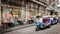 People and tuktuk taxi with background classic door in Yaowarat road,Bangkok capital city,Thailand.