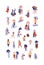 People with umbrellas flat vector illustrations set. Autumn season, rainy weather. Man and women wearing raincoats