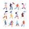 People with umbrellas. Rainy autumn, city street wet person character. Isolated man woman outdoor walking in raining day