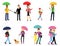 People under umbrella set, men and women