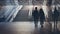 People in underground crossing. Silhouettes of people. View from the back. Couple of young people on the crosswalk