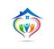 People union team work celebrating happyness family house logo/Love Union happy Heart shaped home house logo.