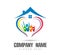 People union team work celebrating happyness family house logo/Love Union happy Heart shaped home house logo.