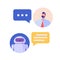 People use chat bot services. Concept of business development, virtual assistant, sales increase, help service, customer service