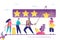People use rope and raise stars. Review banner concept, testimonials. Teamwork, people vote or rate. Clients feedback. Business