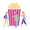 People using cellphone with popcorn cinema movie