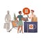 People using contactless mobile payment system, scanning qr code at supermarket. Digital banking service cartoon vector