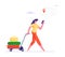 People Using Gadget Online Navigation App Concept. Woman Pulling Trolley with Luggage Watching on Mobile Phone Screen