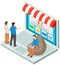 People using tablet with app to buy and order. B2b marketplace, online shop, customers shopping