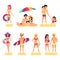 People on vacation. Flat style vector illustration. Happy and young girls and boys sunbathing