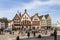 People visit the roemer, the central square in Frankfurt with town hall view