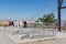 People visiting viewpoint with skywalk at Garzweiler brown-coal mine Germany