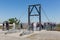 People visiting viewpoint with skywalk at Garzweiler brown-coal mine Germany