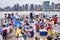 People wait to watch Fourth of July Independence Day fireworks.