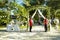 People are waiting for the bride and groom at Mataking Island.