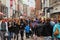 People walk down Stroget street