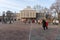 People walk on the square in front of the Victory Memorial building during the celebration of Victory Day WWII