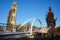 People walking across the new bridge in BOSTON Lincs UK.