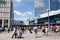 People walking in Alexander Platz at noon, Berlin, Germany