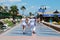 People walking along Benalmadena promenade.