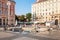 People walking around Mandusevac Fountain in Zagreb, Croatia