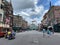 People walking around the nearly empty Universal Studios  in Orlando, Florida while wearing face masks and social distancing