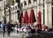 People walking around the royal square of barceelona