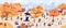 People walking in autumn park flat vector illustration. Citizens strolling in city center recreational area. Fall season