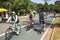 People walking, biking and running on Ibirapuera Park